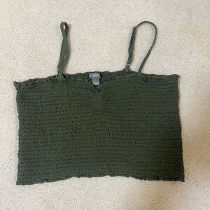 Aerie Green Smocked Crop Camisole Top